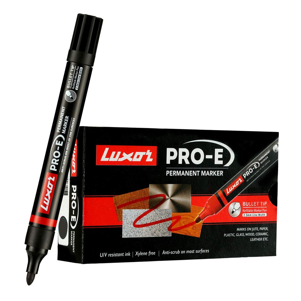 Luxor 1884 Pro-E Refillable Permanent Marker - Black - Box of 10